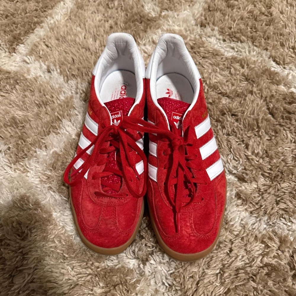 Adidas white and red gazelle in color scarlet